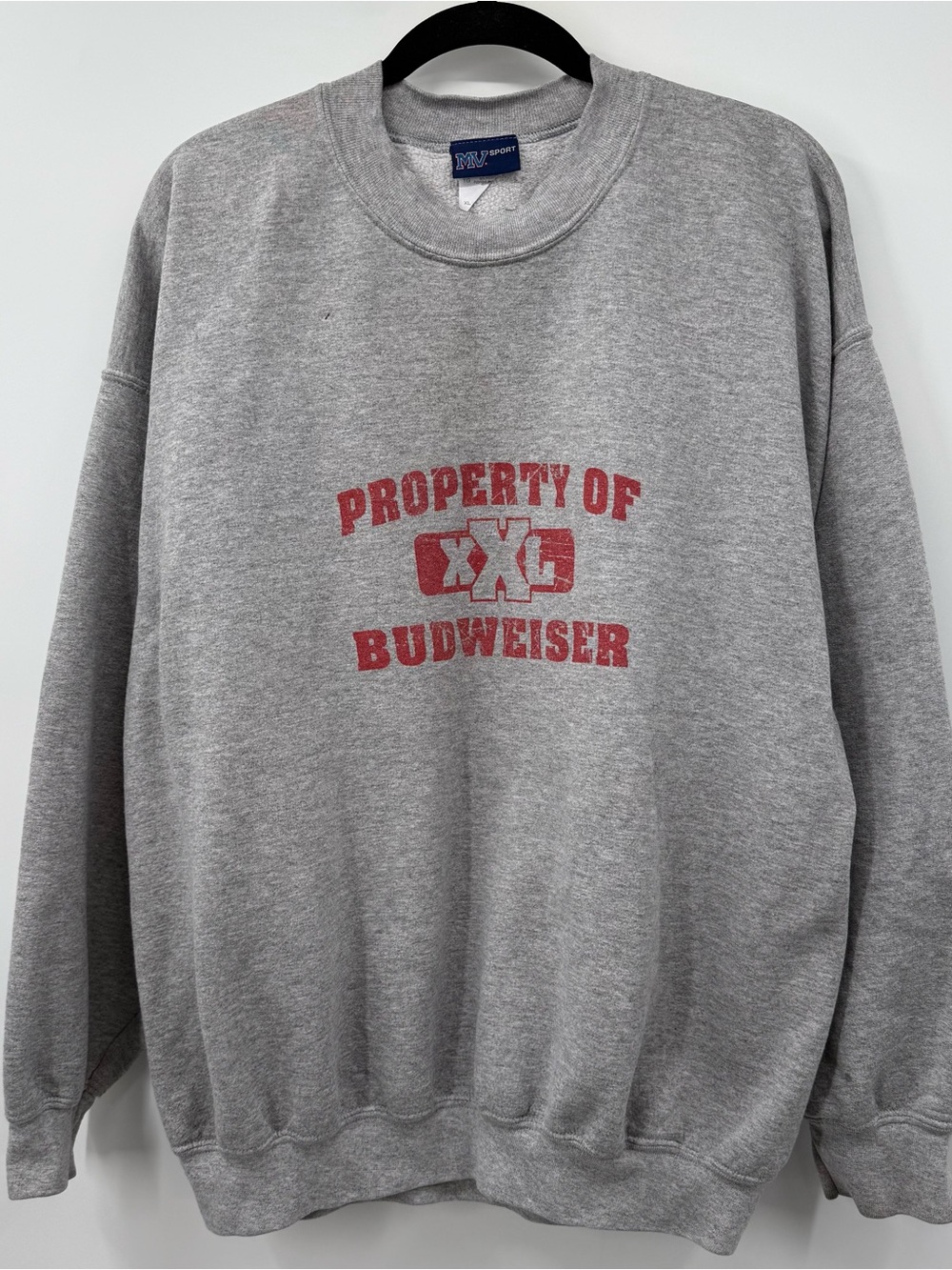 MV Sport Gray Crewneck Sweatshirt with Red Graphic